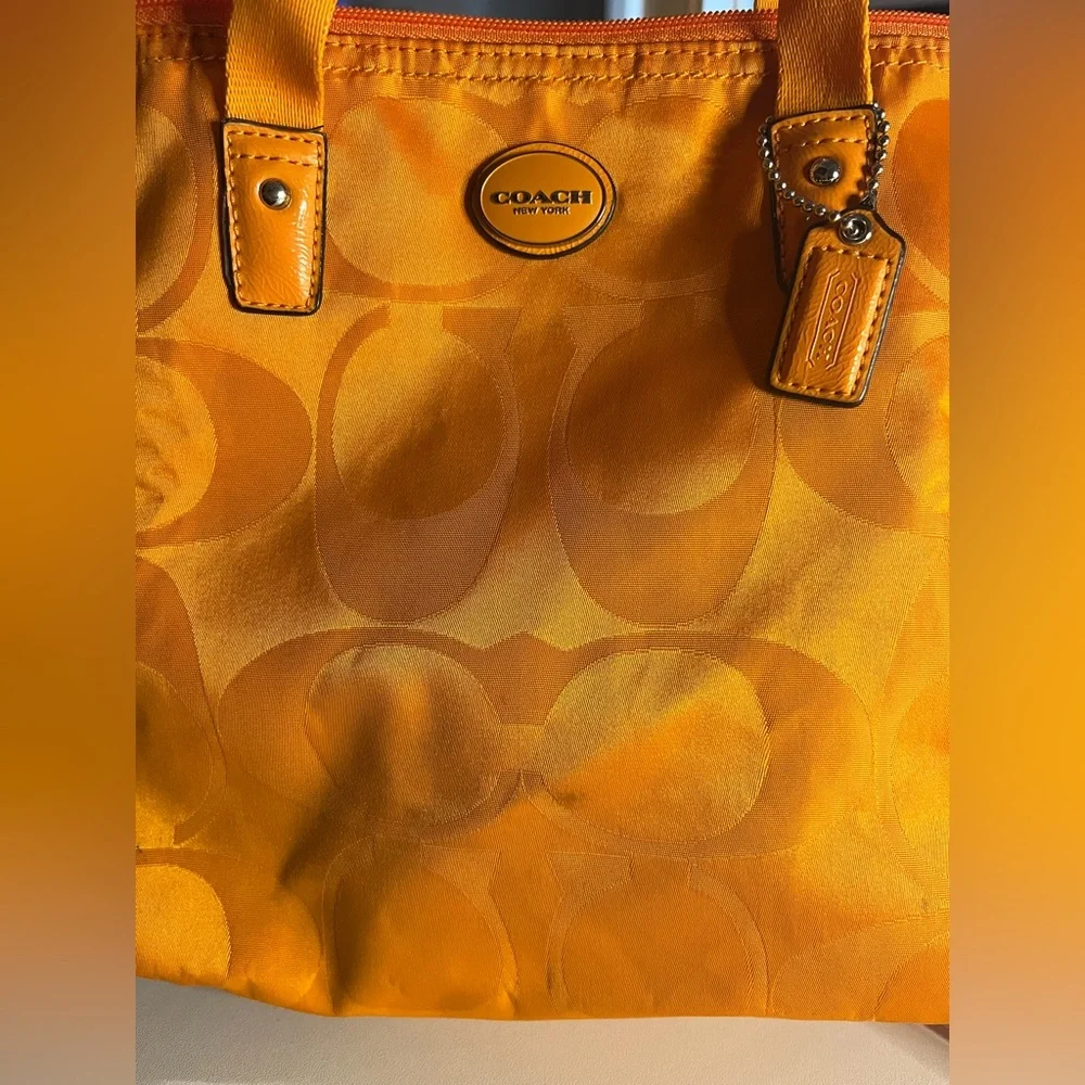 Coach Orange Nylon Tote with Unbranded Charm - Picture 6 of 11